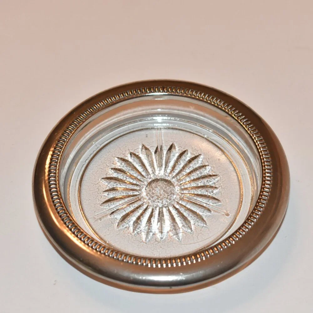 9 Vintage Leonard silver plated glass coaster - set of 9